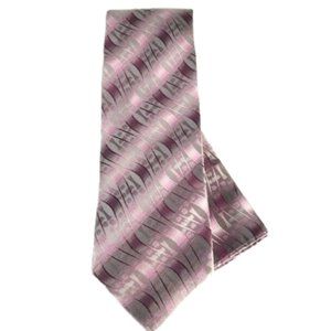 Bruno Conte' Men's Tie Hanky Set Pink Gray Fuchsia 100% Silk 3.75" Wide
